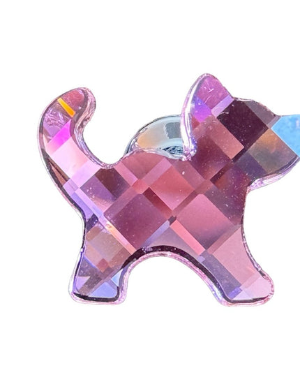 Silver rhodium plt authentic Swarovski pink crystal cat pin brooch