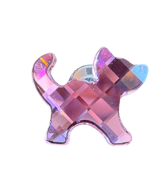 Silver rhodium plt authentic Swarovski pink crystal cat pin brooch