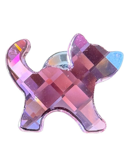 Silver rhodium plt authentic Swarovski pink crystal cat pin brooch