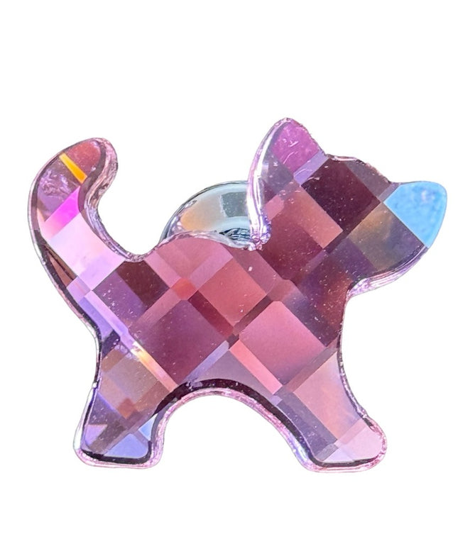 Silver rhodium plt authentic Swarovski pink crystal cat pin brooch