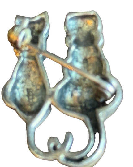 Sterling silver 925 Marcasite 2 cats kittys fancy brooch