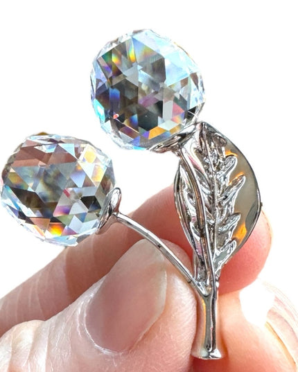 Swarovski authentic clear crystal silver rhodium plated cherry flower brooch