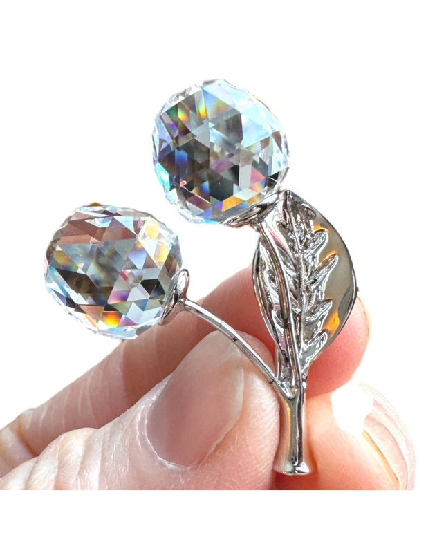 Swarovski authentic clear crystal silver rhodium plated cherry flower brooch