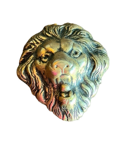Vintage small brassy lions head brooch