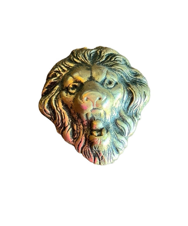 Vintage small brassy lions head brooch