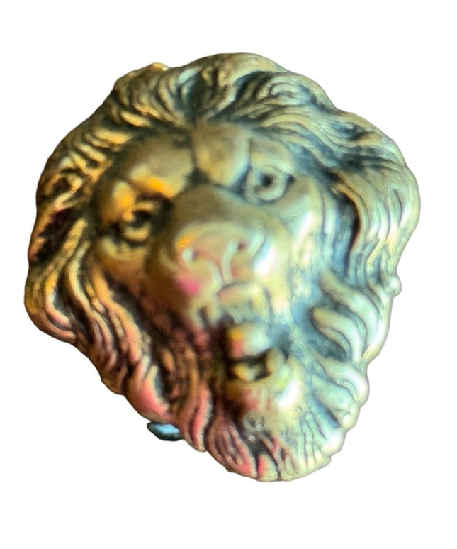 Vintage small brassy lions head brooch
