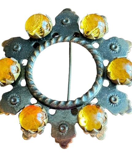 Antique Scottish amber paste glass antiqued brassy finish