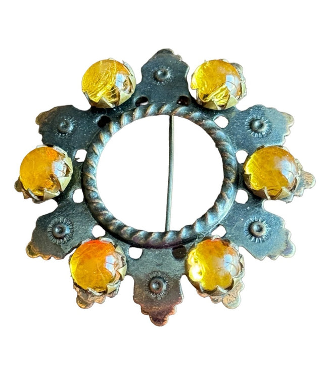 Antique Scottish amber paste glass antiqued brassy finish
