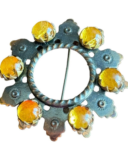 Antique Scottish amber paste glass antiqued brassy finish
