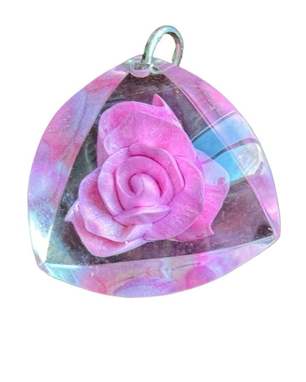 Vintage resin flower rose 3D pendant 1960s