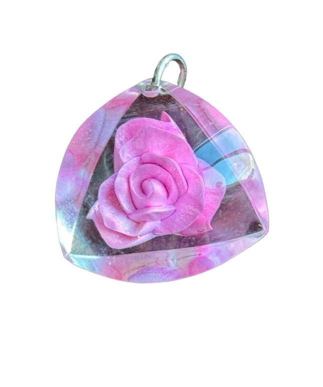 Vintage resin flower rose 3D pendant 1960s