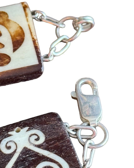 Lovely sterling silver hand made link heart square resin bracelet