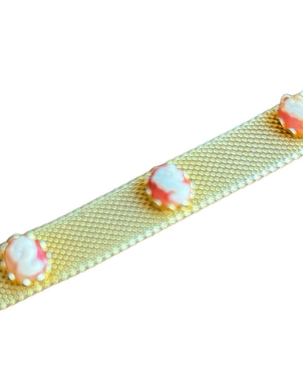 Vintage 1970s gold finish mesh faux resin cameo bracelet