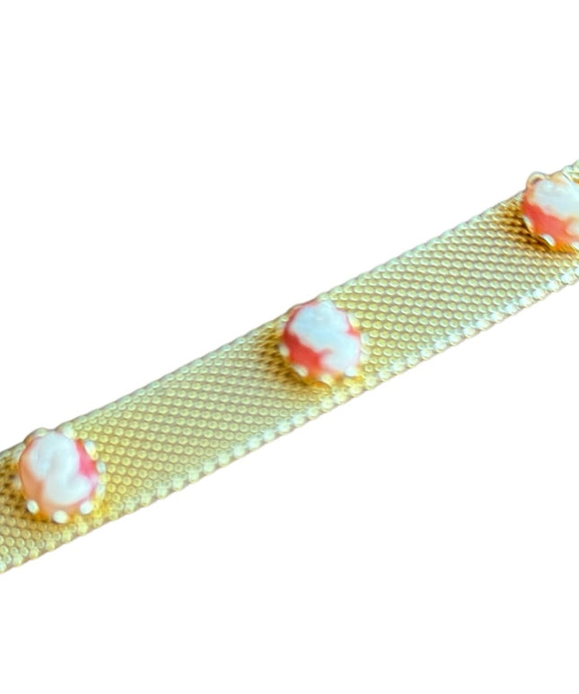 Vintage 1970s gold finish mesh faux resin cameo bracelet