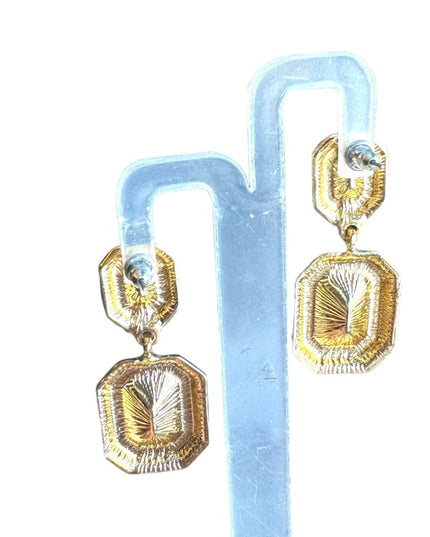 Lovely blue enamel purple glass crystal gold finish dangle quality earrings