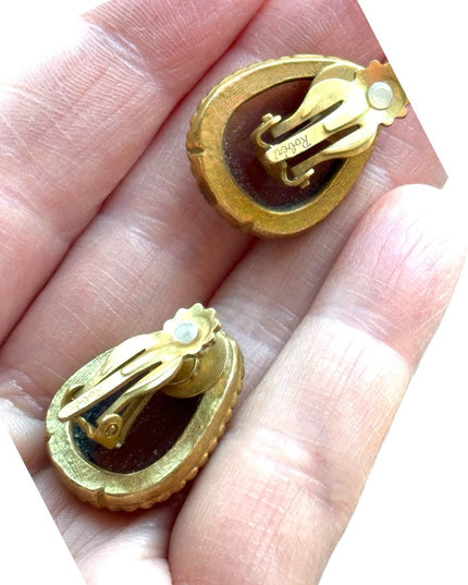 Vintage Robert gold finish 1950s CZCH Amber glass clip on earrings