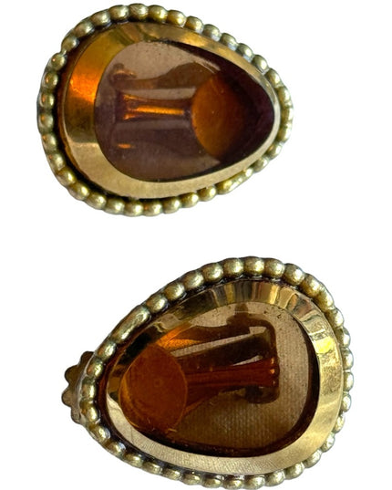 Vintage Robert gold finish 1950s CZCH Amber glass clip on earrings
