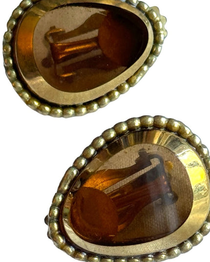 Vintage Robert gold finish 1950s CZCH Amber glass clip on earrings