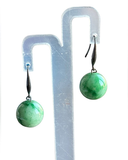 Lovely stunning 14mm Sterling silver 925 JADE dangle round earrings