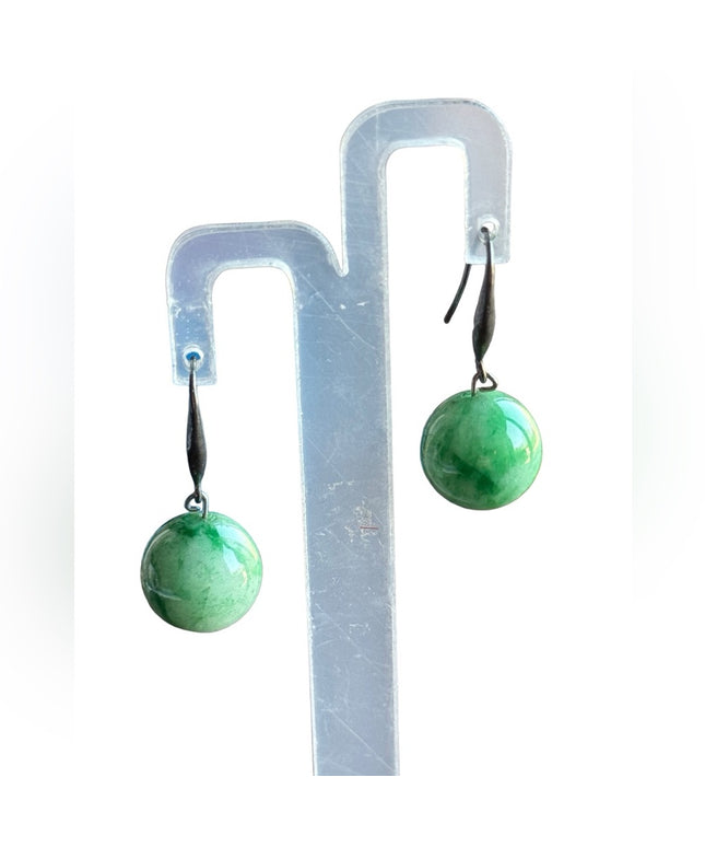Lovely stunning 14mm Sterling silver 925 JADE dangle round earrings