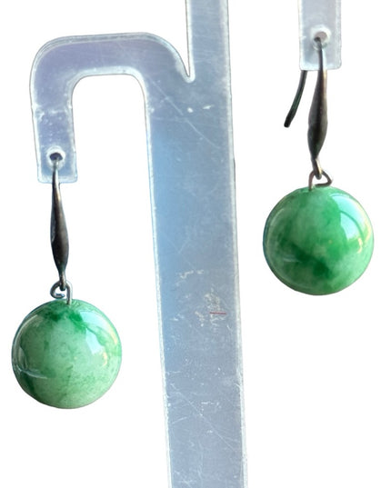Lovely stunning 14mm Sterling silver 925 JADE dangle round earrings