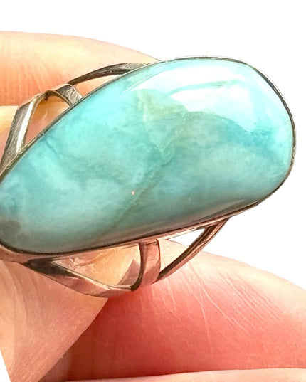 Large sterling silver 925 LARIMAR oval statement ring southwestern style