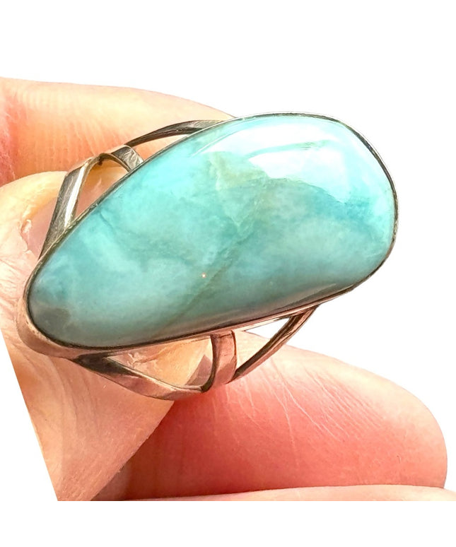 Large sterling silver 925 LARIMAR oval statement ring southwestern style