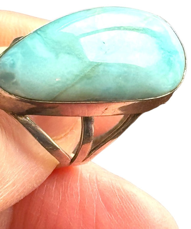 Large sterling silver 925 LARIMAR oval statement ring southwestern style