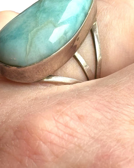 Large sterling silver 925 LARIMAR oval statement ring southwestern style