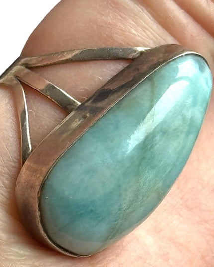 Large sterling silver 925 LARIMAR oval statement ring southwestern style