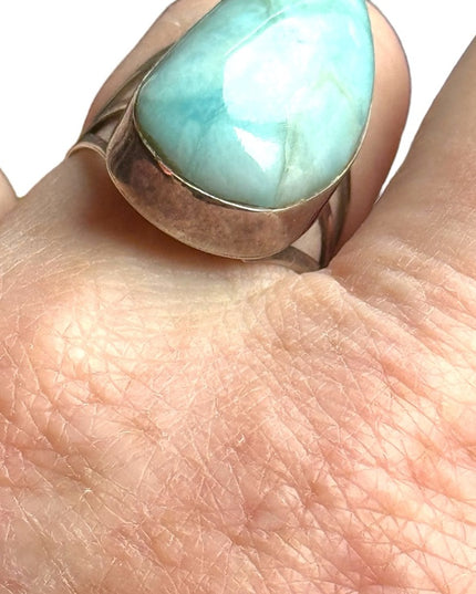 Large sterling silver 925 LARIMAR oval statement ring southwestern style