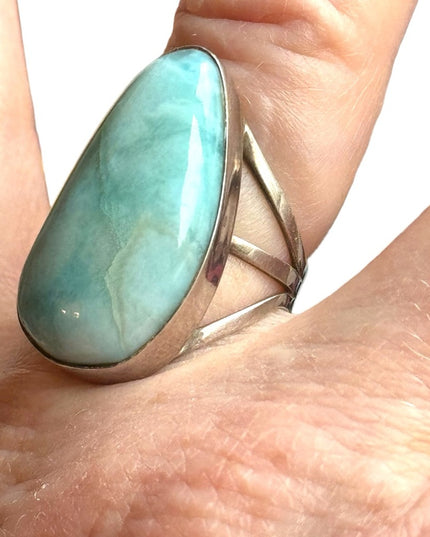 Large sterling silver 925 LARIMAR oval statement ring southwestern style