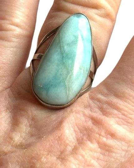 Large sterling silver 925 LARIMAR oval statement ring southwestern style