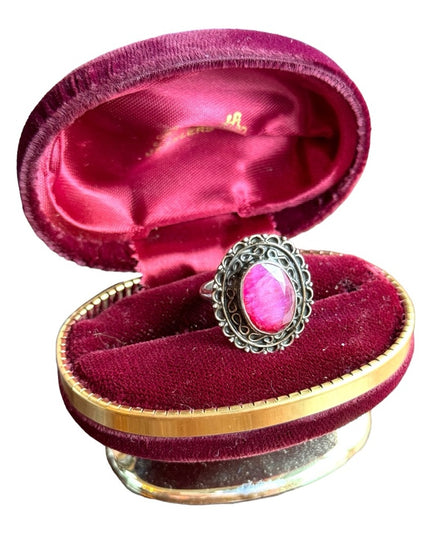 Balenisian hand crafted ornate raw ruby sterling silver 925 statement ring
