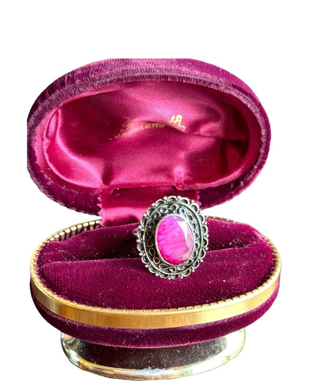 Balenisian hand crafted ornate raw ruby sterling silver 925 statement ring