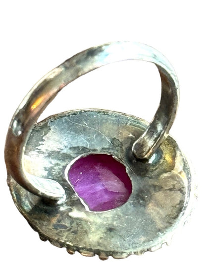Balenisian hand crafted ornate raw ruby sterling silver 925 statement ring