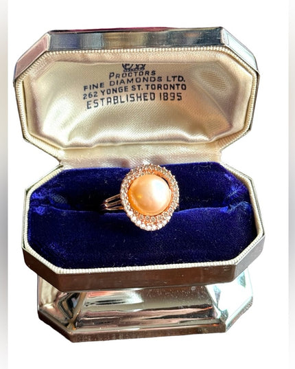 Stunning HT sterling silver 925 18K rose gold plt pearl CZ rhinestone ring