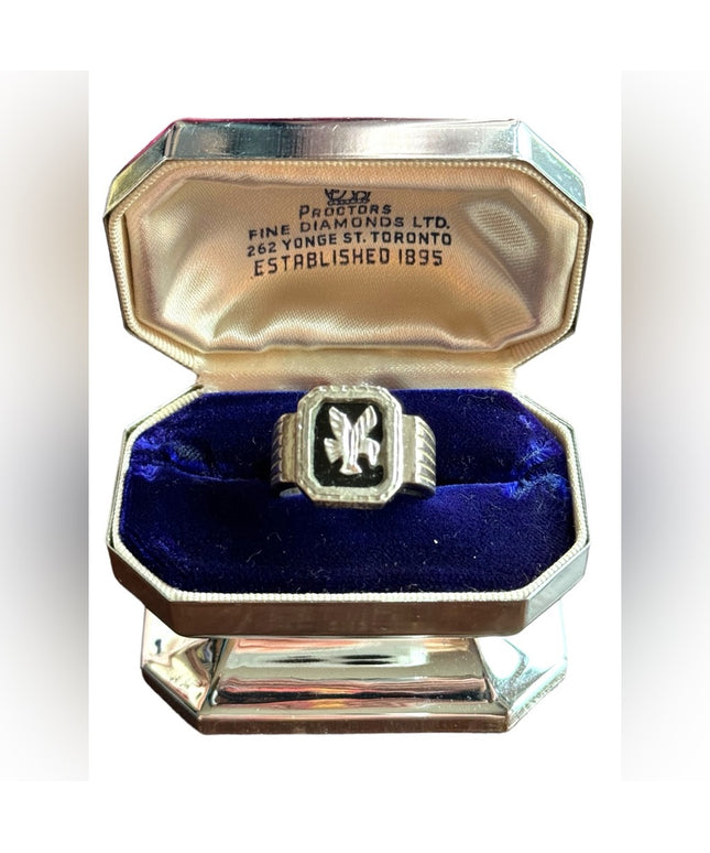 Vintage sterling silver 925 Mens eagle black onyx signet ring