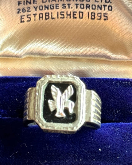 Vintage sterling silver 925 Mens eagle black onyx signet ring