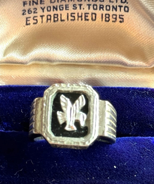 Vintage sterling silver 925 Mens eagle black onyx signet ring