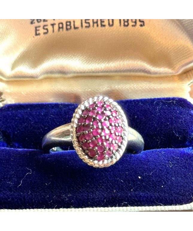 Sterling silver JS 925 real RUBY fancy rhodium plated ring