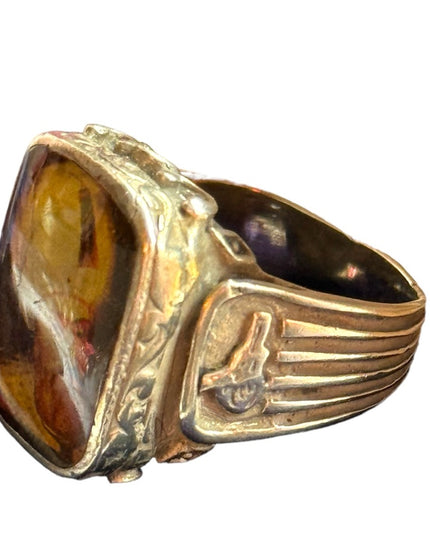 Antique  sterling silver mens Turkish? Ottoman cameo style glass icon ring 925