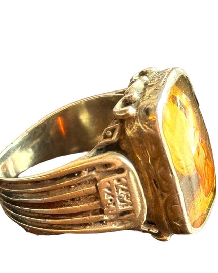 Antique  sterling silver mens Turkish? Ottoman cameo style glass icon ring 925