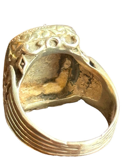 Antique  sterling silver mens Turkish? Ottoman cameo style glass icon ring 925