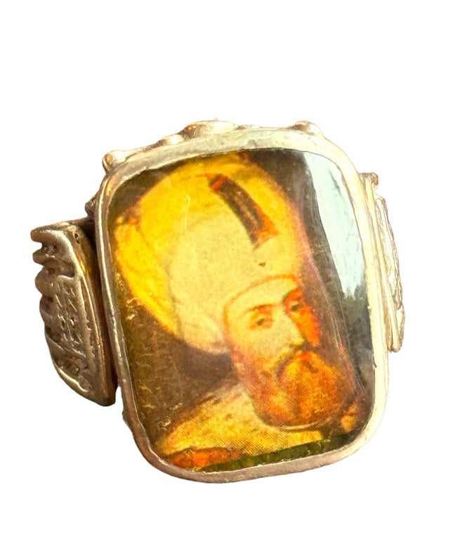 Antique  sterling silver mens Turkish? Ottoman cameo style glass icon ring 925