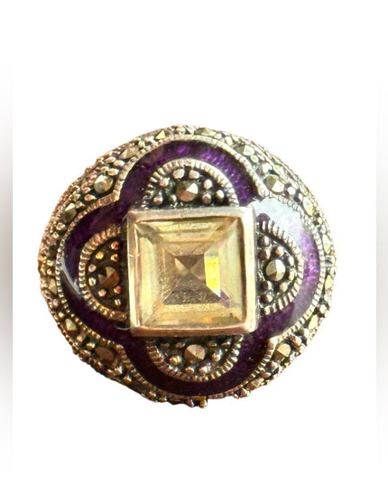 Sterling silver purple enamel large domes statement ring 925