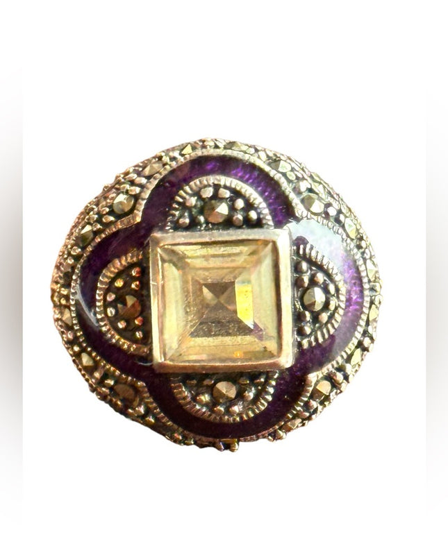Sterling silver purple enamel large domes statement ring 925