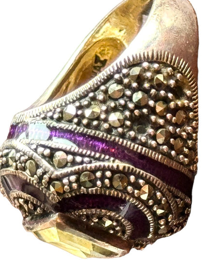 Sterling silver purple enamel large domes statement ring 925