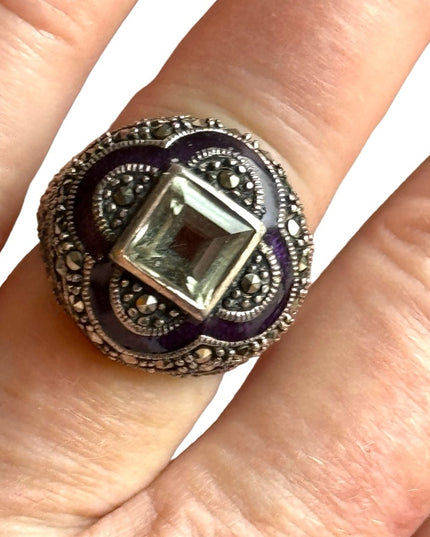 Sterling silver purple enamel large domes statement ring 925