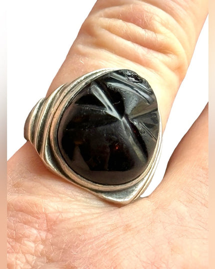 Vintage sterling silver 925 Mexico mexican Aztec Mayan Black onyx ring